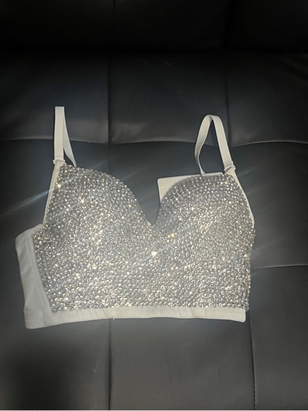 Embellished Sparkle Bralette - Silver Rhinestone Detail